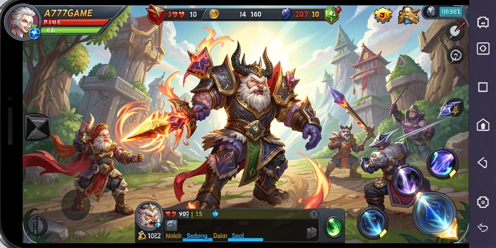 Ilustrasi gameplay A777GAME yang menunjukkan pertarungan seru di dunia MMORPG.