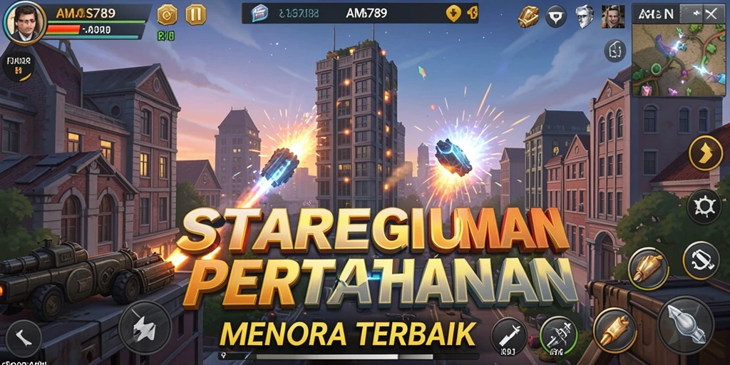 Tampilan gameplay menegangkan dalam <strong>AMS789</strong> dengan berbagai menara dan strategi untuk bertahan.