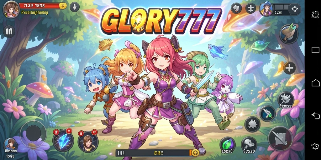 Screenshot gameplay GLORY777 menunjukkan aksi pertarungan karakter anime yang memikat.
