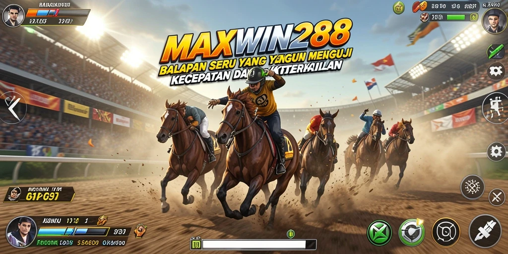 Screenshot gameplay MAXWIN288 dengan mobil balap melaju kencang.